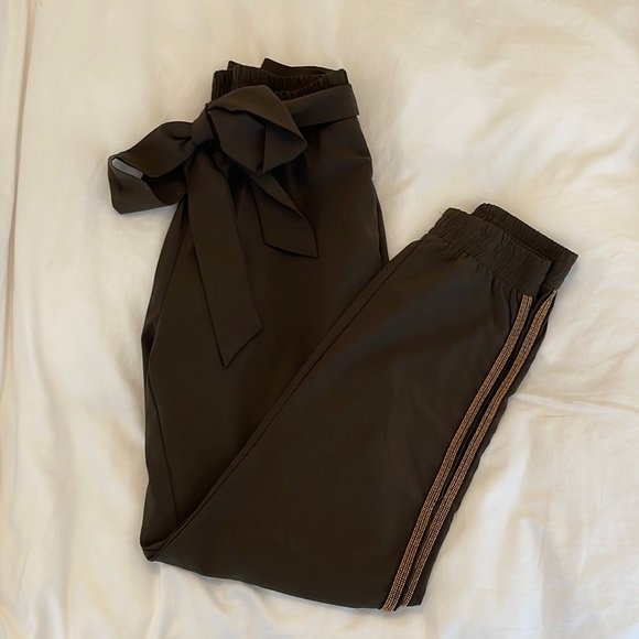 Olive Green Pants With Gold Beaded Design - Picture 1 of 7